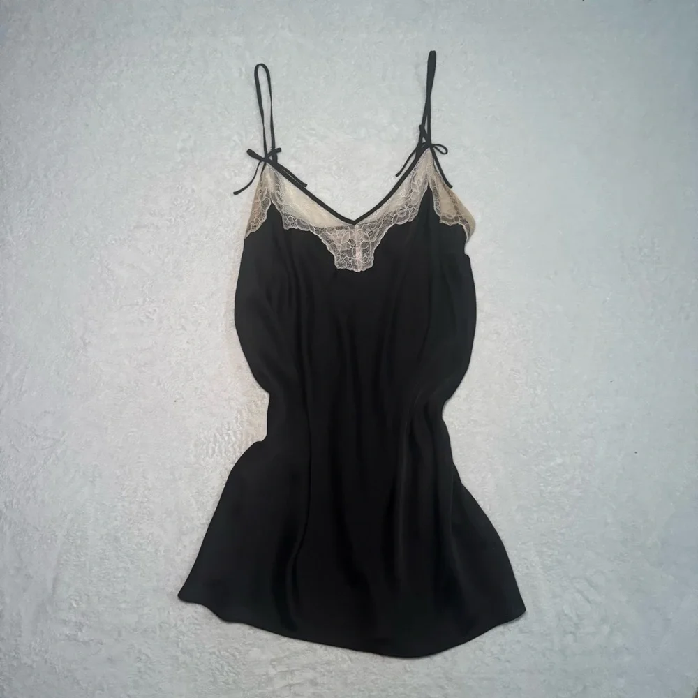 Cute Black Slip Dress with Lace Trim - Picture 1 of 7